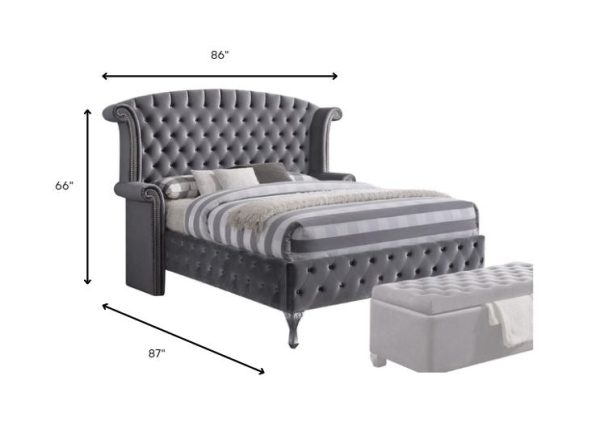 Gray Velvet Queen Bed By Homeroots Online Sale - Image 4