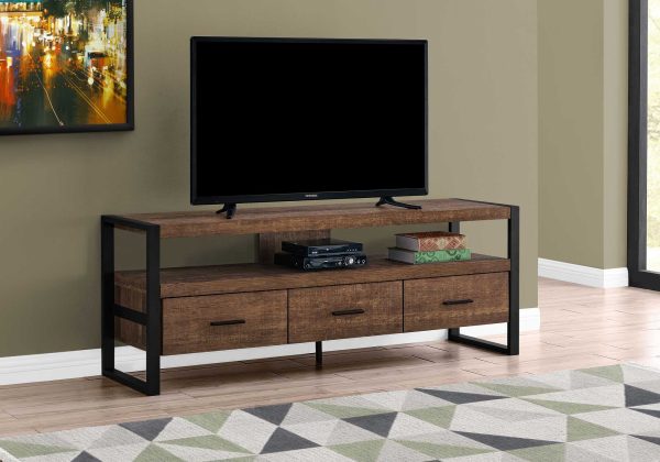 21.75  Particle Board Hollow Core & Black Metal TV Stand with 3 Drawers By Homeroots For Discount