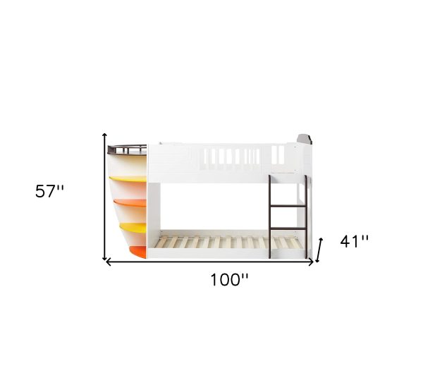 White And Chocolate Twin Over Twin Bunk Bed With Storage Shelf By Homeroots Cheap - Image 2