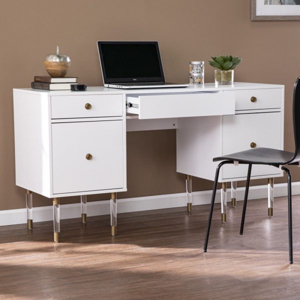 White Wood and Acrylic Writing Desk By Homeroots For Cheap - Image 3
