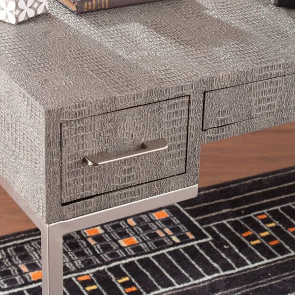 Modern Gray and Silver Faux Snakeskin Desk By Homeroots Online - Image 2