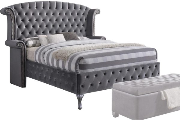 Gray Velvet Queen Bed By Homeroots Online Sale - Image 3