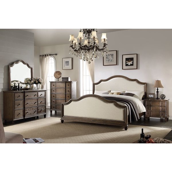 Beige Linen And Weathered Oak Eastern King Bed By Homeroots Online now