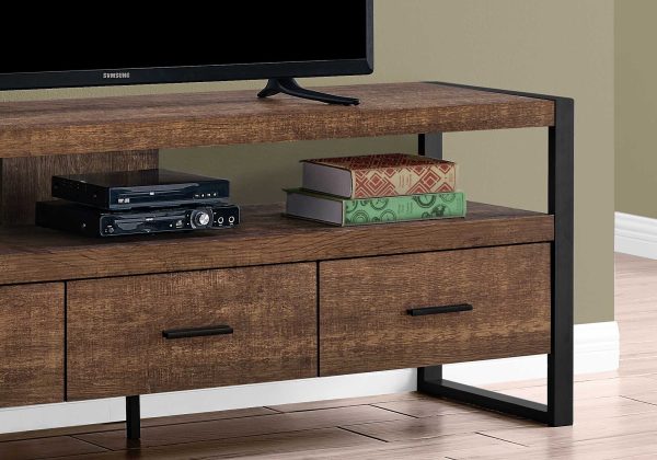 21.75  Particle Board Hollow Core & Black Metal TV Stand with 3 Drawers By Homeroots For Discount - Image 3