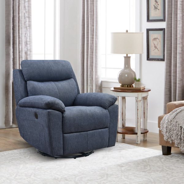 Blue Fabric Glider & Swivel Power Recliner with USB port By Homeroots Cheap