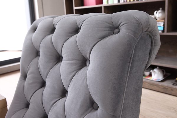 36  Grey Foam Wood and Velour Tufted Accent Chair By Homeroots Online now - Image 5