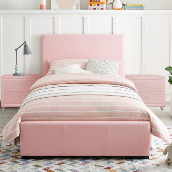 Pink Upholstered Full Platform Bed With Nightstand By Homeroots Cheap