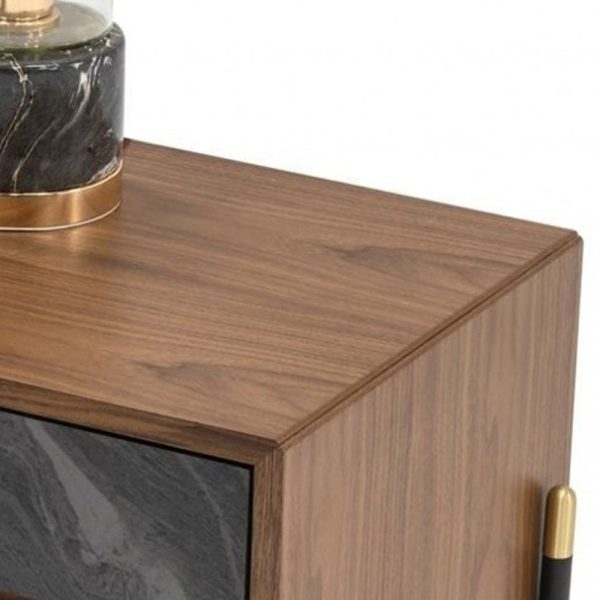 Mid Century Walnut And Gray Faux Marble Two Drawer Nightstand By Homeroots For Discount - Image 5