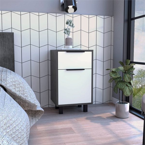 Stylish and Contemporary Smokey Oak and White Bedroom Nightstand By Homeroots Supply
