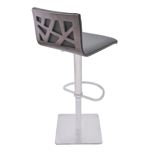 Adjustable Grey Faux Leather Walnut and Stainless Swivel Bar Stool By Homeroots Online now - Image 3