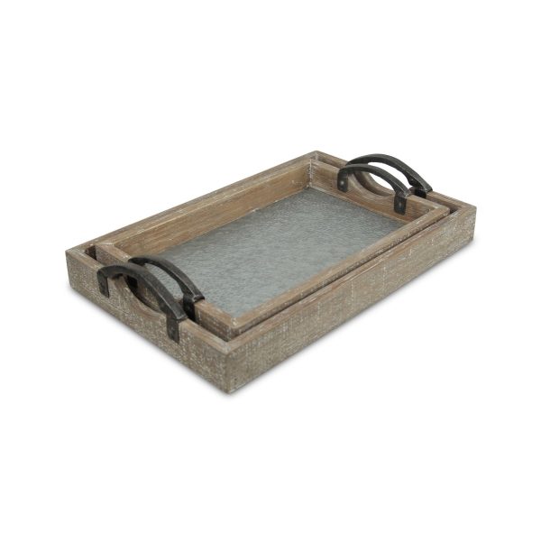 19  Gray Rectangular Metal Handmade Tray With Handles By Homeroots Supply - Image 3