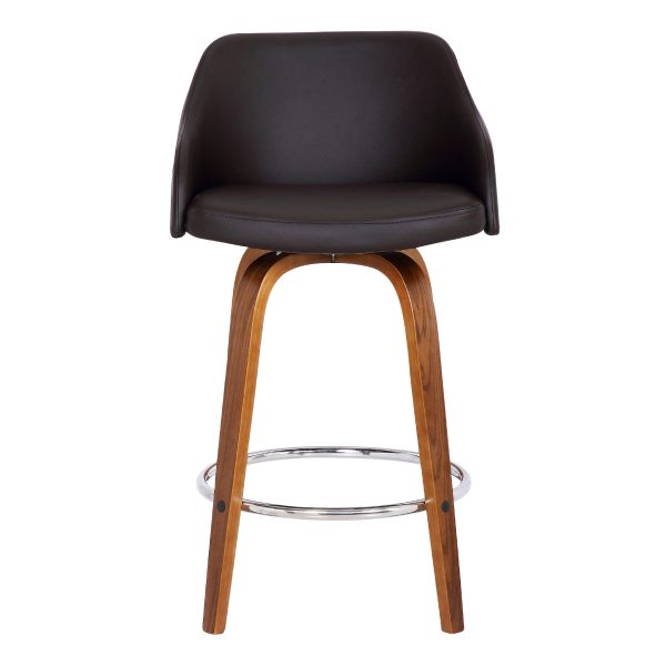 26  Brown Swivel Faux Leather Walnut Wooden Bar Stool By Homeroots Online - Image 2
