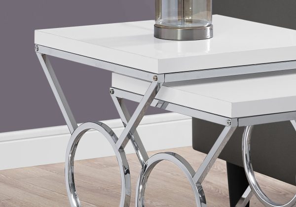 White Metal 2pcs Nesting Table Set By Homeroots For Discount - Image 2