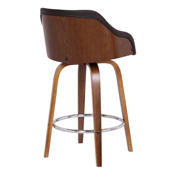 26  Brown Swivel Faux Leather Walnut Wooden Bar Stool By Homeroots Online - Image 4