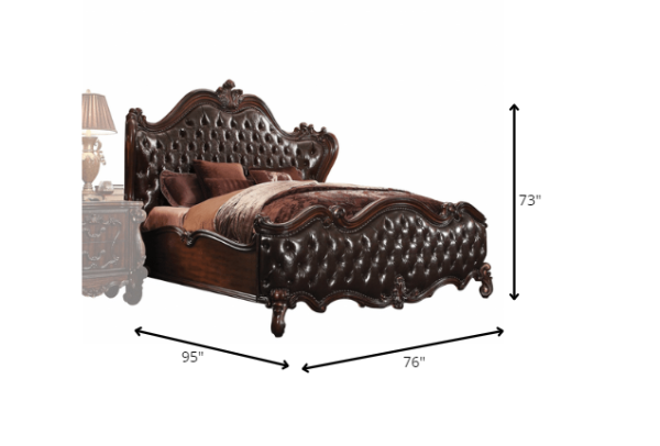 2-Tone Dark Brown PU Cherry Oak Wood Poly Resin Upholstery Queen Bed By Homeroots Hot on Sale - Image 3