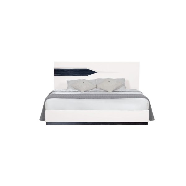 White Tone Queen Bed With Dark Grey Zebrano Details On Headboard And Bottom Rail Accent By Homeroots For Discount - Image 2