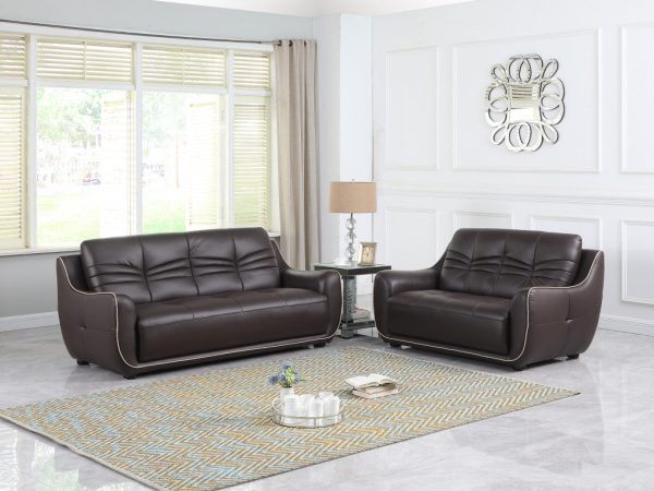 Modern Brown Leather Sofa And Loveseat By Homeroots - 343871 Discount - Image 2