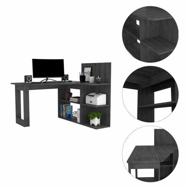 Marek Gray Oak L Shaped Computer Desk By Homeroots For Cheap - Image 3