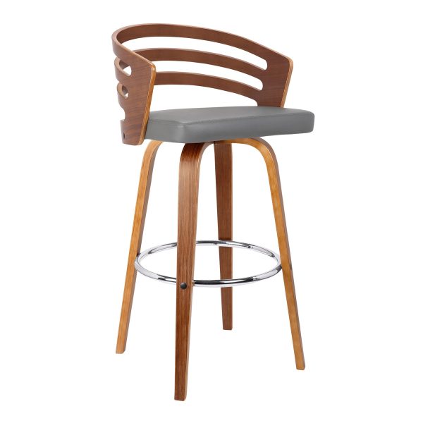 26  Gray Modern Faux Leather Swivel Bar Stool By Homeroots Online - Image 2