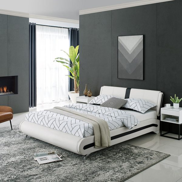 White Platform King Bed With Two Nightstands By Homeroots - 397018 on Sale