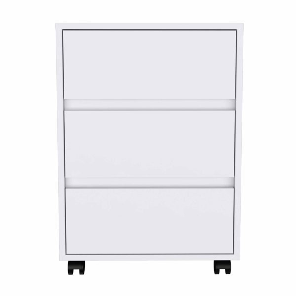White Three Drawer Rolling Cabinet By Homeroots Discount - Image 2