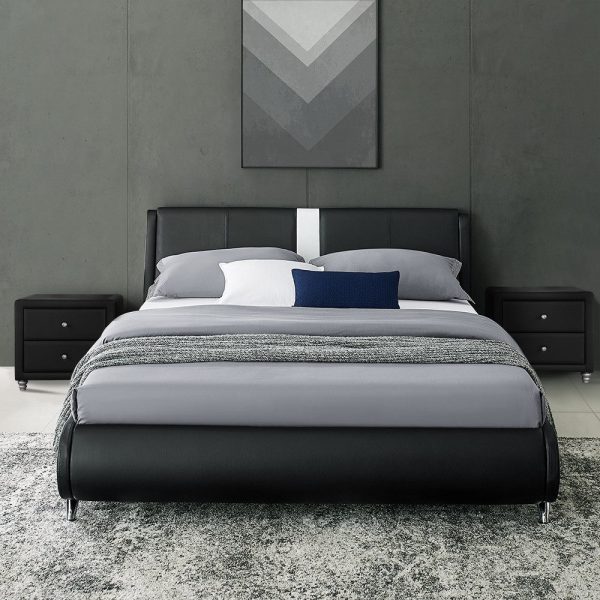 Black Platform Queen Bed With Two Nightstands By Homeroots - 397019 Cheap