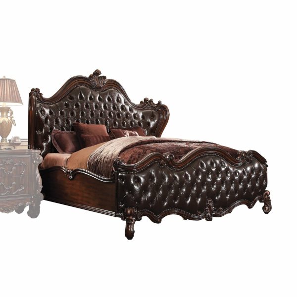 2-Tone Dark Brown PU Cherry Oak Wood Poly Resin Upholstery Queen Bed By Homeroots Hot on Sale - Image 2