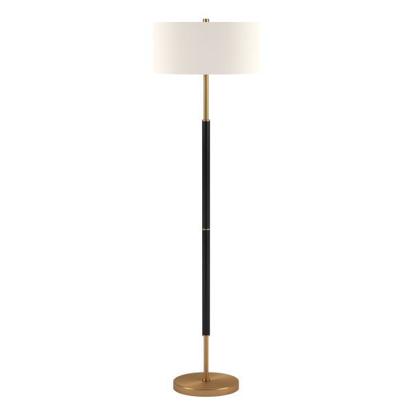 61  Black and Brass Two Light Floor Lamp With White Drum Shade By Homeroots Online - Image 2