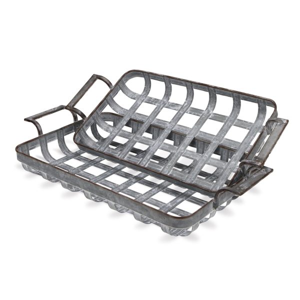 23  Gray Rectangular Metal Handmade Tray With Handles By Homeroots Online now - Image 3