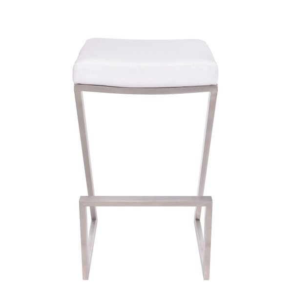 26  Contempo White Faux Leather and Stainless Backless Bar Stool By Homeroots Online - Image 3