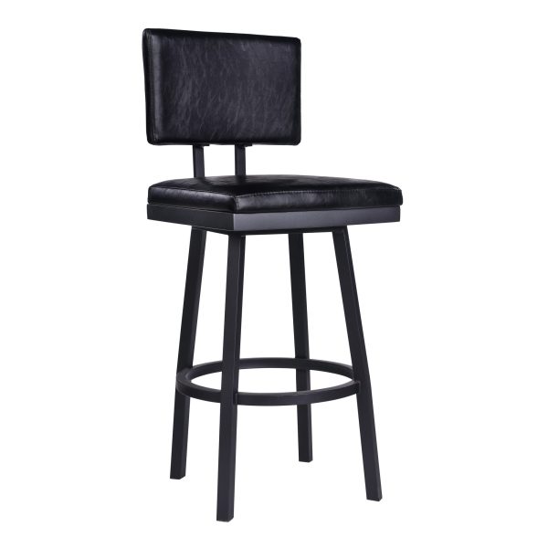 30  Vintage Black on Black Faux Leather Rectangular Swivel Armless Bar Stool By Homeroots For Cheap - Image 2