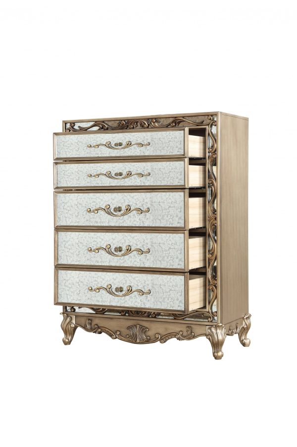 Antique Gold Wood Mirror Chest By Homeroots Fashion - Image 3