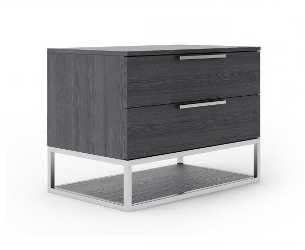 Contemporary Elm Gray And Stainless Steel Nightstand With Two Drawers By Homeroots on Sale - Image 4