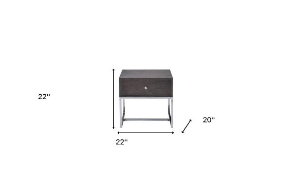 22  Chrome And Gray Oak Manufactured Wood Rectangular End Table With Drawer By Homeroots For Sale - Image 3