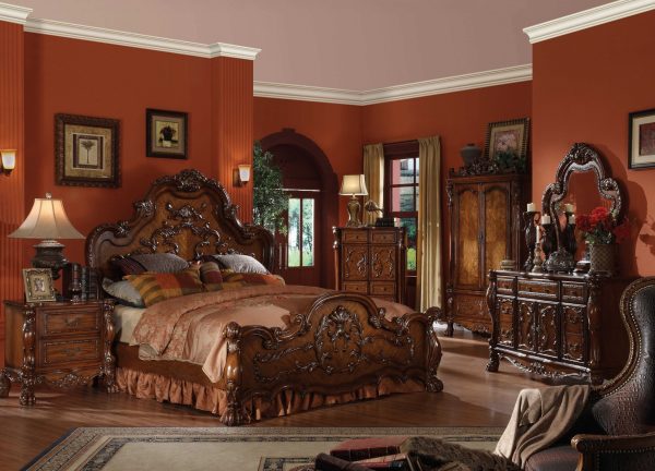 Cherry Oak Wood Poly Resin Eastern King Bed By Homeroots - 348166 For Cheap