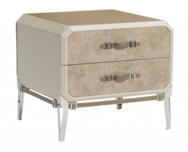 Vintage Beige Pu Wood Upholstered Front Metal Leg Veneer Melamine Nightstand By Homeroots Online Hot Sale - Image 3