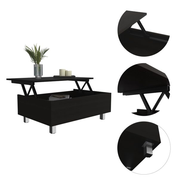 32  Black Manufactured Wood Rectangular Lift Top Coffee Table With Drawer And Shelf By Homeroots Online Sale - Image 3