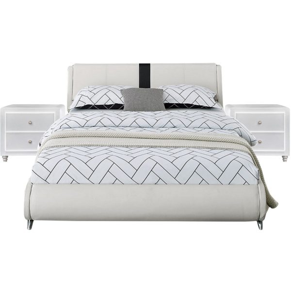 White Platform King Bed With Two Nightstands By Homeroots - 397018 on Sale - Image 2