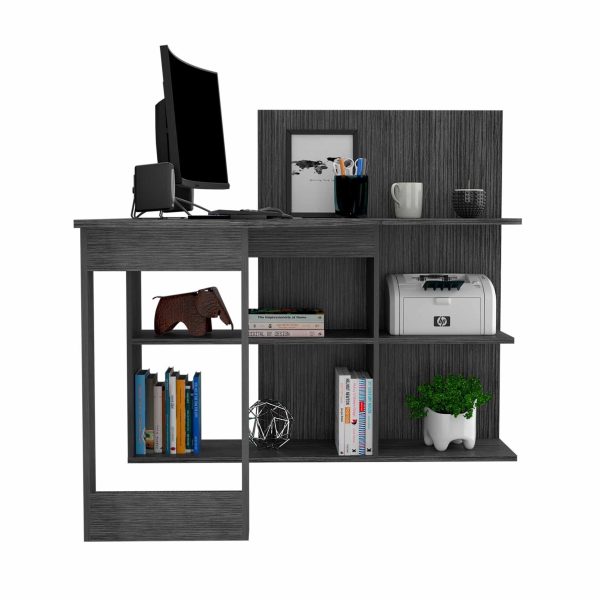 Marek Gray Oak L Shaped Computer Desk By Homeroots For Cheap - Image 5