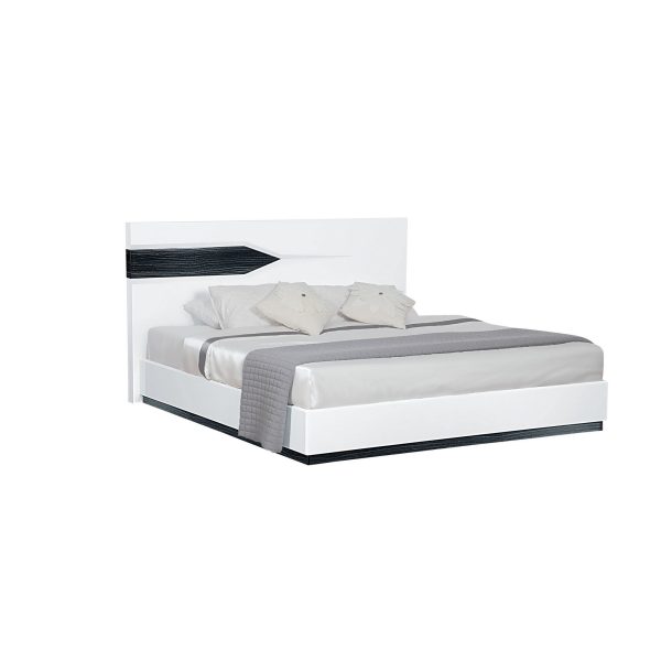 White Tone Queen Bed With Dark Grey Zebrano Details On Headboard And Bottom Rail Accent By Homeroots For Discount - Image 3