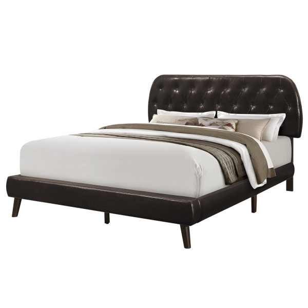 Brown Foam Solid Wood Leather Look Queen Sized Bed With Wood Legs By Homeroots For Sale