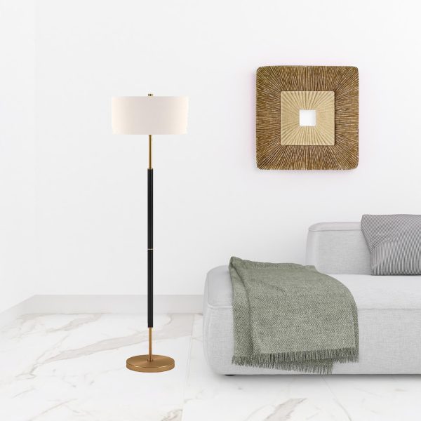 61  Black and Brass Two Light Floor Lamp With White Drum Shade By Homeroots Online