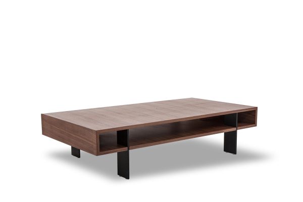 13  Walnut Veneer and Aluminum Coffee Table By Homeroots Online now