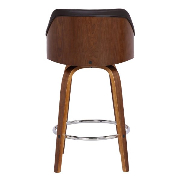 26  Brown Swivel Faux Leather Walnut Wooden Bar Stool By Homeroots Online - Image 5