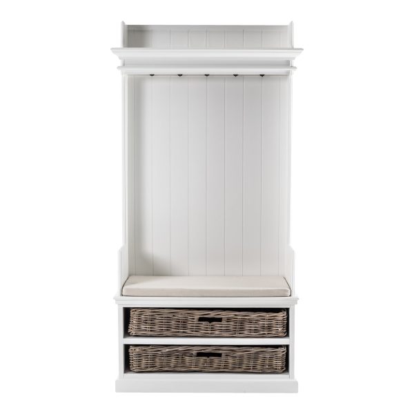 Classic White Entryway Coat Rack and Bench with Baskets By Homeroots Online - Image 2