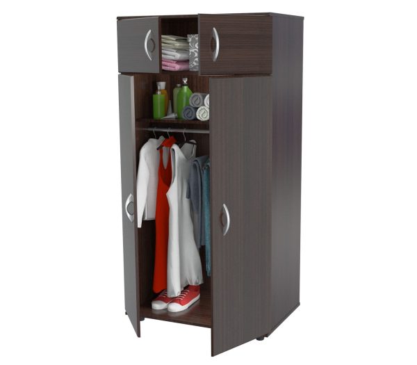 Espresso Finish Wood Wardrobe With Four Doors By Homeroots Supply