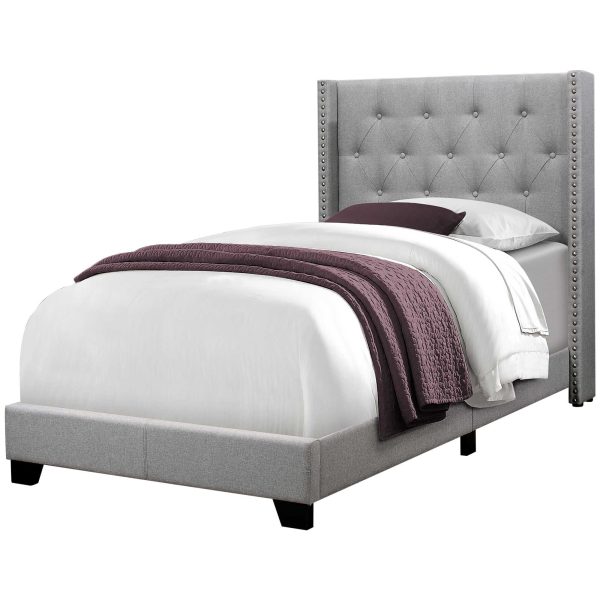 Grey Linen With Chrome Trim - Twin Size Bed By Homeroots on Sale