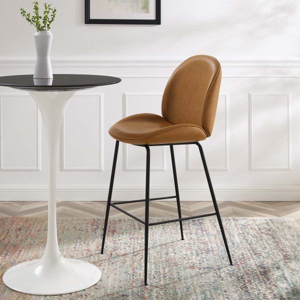 Scoop Black Powder Coated Steel Leg Vegan Leather Bar Stool By Modway - EEI-4640 Cheap