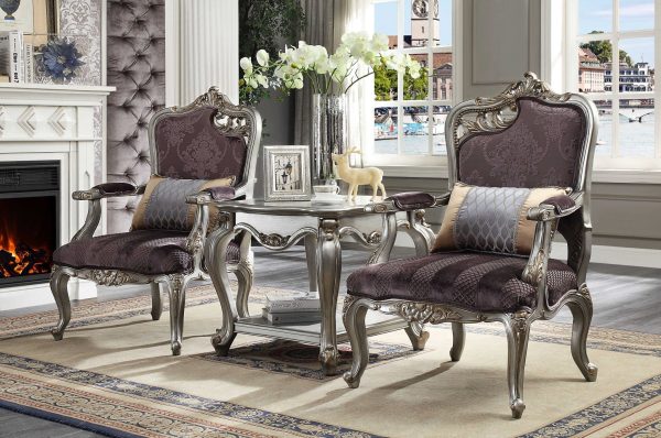 Velvet Antique Platinum Finish Chair With Pillow By Homeroots - 347267 Fashion - Image 2
