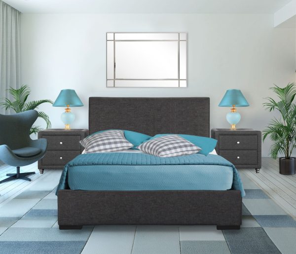 Grey Upholstered Platform Queen Bed With Two Nightstands By Homeroots Fashion